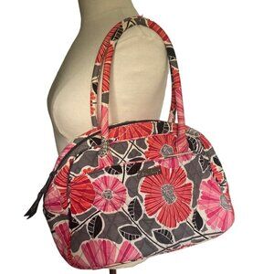 Vera Bradley Cherry Blossoms Bowler Bag Pink Gray Floral Quilted Shoulder Bag